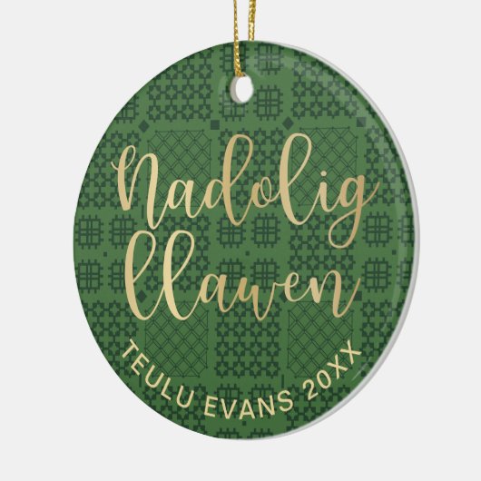 Welsh Tapestry Blanket Pattern, Carthen Nadolig Keramisch Ornament (Links)