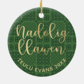 Welsh Tapestry Blanket Pattern, Carthen Nadolig Keramisch Ornament (Achterkant)