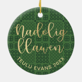 Welsh Tapestry Blanket Pattern, Carthen Nadolig Keramisch Ornament