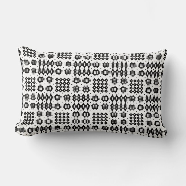 Welsh Tapestry Pattern Black White Lumbar Pillow Kussen (Voorkant)
