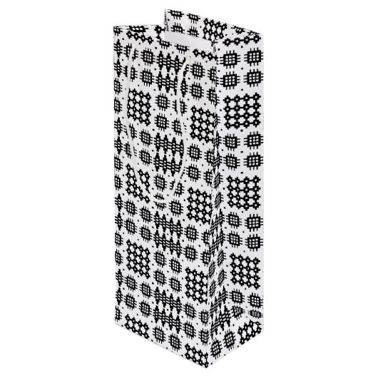 Welsh Tapestry Pattern Black White Wine Gift Bag Wijn Cadeautas (Achterkant Gekanteld)