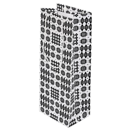 Welsh Tapestry Pattern Black White Wine Gift Bag Wijn Cadeautas (Voorkant Gekanteld)