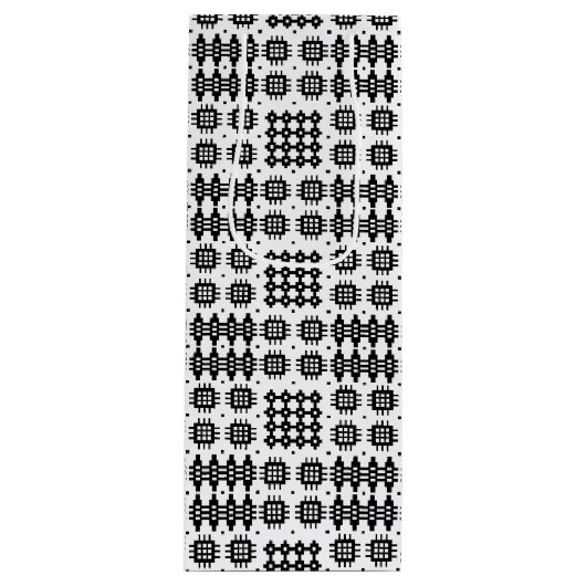 Welsh Tapestry Pattern Black White Wine Gift Bag Wijn Cadeautas (Voorkant)