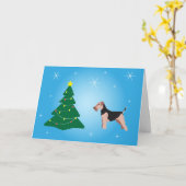 Welsh Terrier Blauwe Kerstkaart Kaart (Gele Bloem)