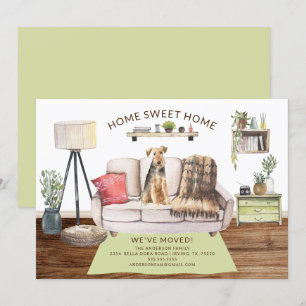 Welsh Terrier Dog Moving Announement Kaart
