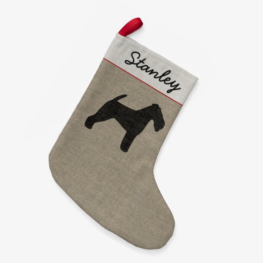 Welsh Terrier Dog Silhouette Welshie Holiday Xmas Kleine Kerstsok (Voorkant (Hangend))
