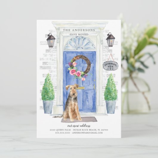Welsh Terrier Front door Moving Announge Kaart (Staand voorkant)