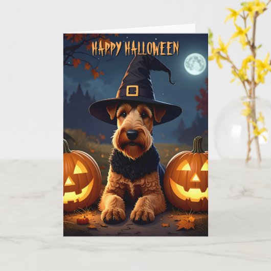 Welsh Terrier Halloween Kaart (Gele Bloem)