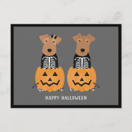 Welsh Terrier Halloween Skeleton Feestdagenkaart