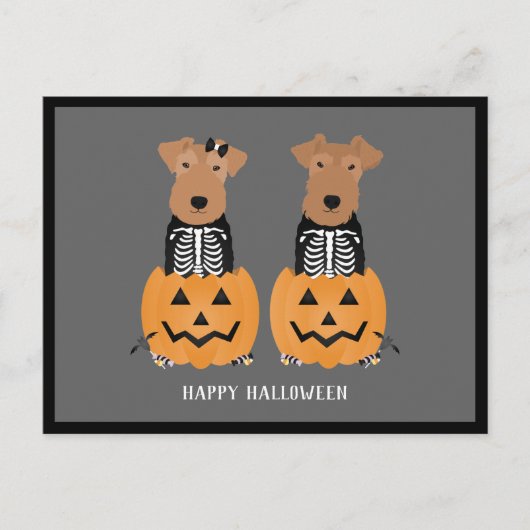 Welsh Terrier Halloween Skeleton Feestdagenkaart (Voorkant)