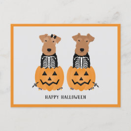 Welsh Terrier Halloween Skeleton Feestdagenkaart