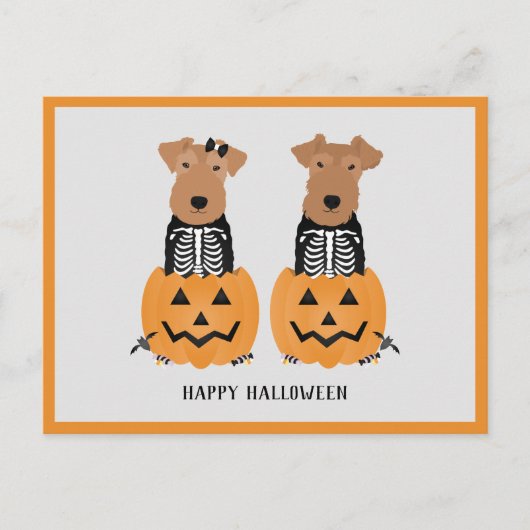 Welsh Terrier Halloween Skeleton Feestdagenkaart (Voorkant)