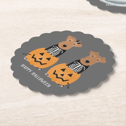 Welsh Terrier Halloween Skeleton Kartonnen Onderzetters (Gekanteld)