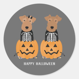 Welsh Terrier Halloween Skeleton Ronde Sticker