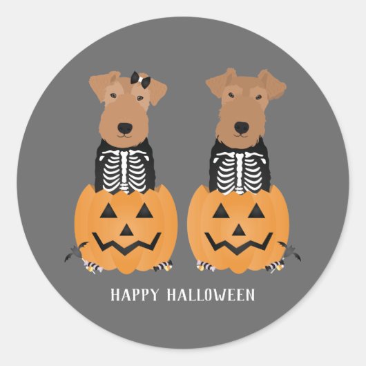 Welsh Terrier Halloween Skeleton Ronde Sticker (Voorkant)