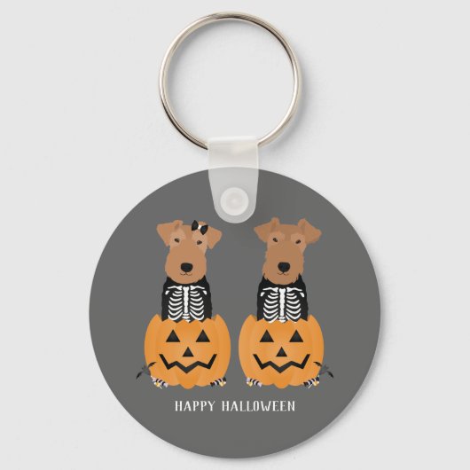 Welsh Terrier Halloween Skeleton Sleutelhanger (Voorkant)