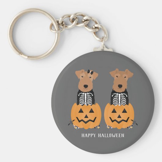 Welsh Terrier Halloween Skeleton Sleutelhanger (Voorkant)