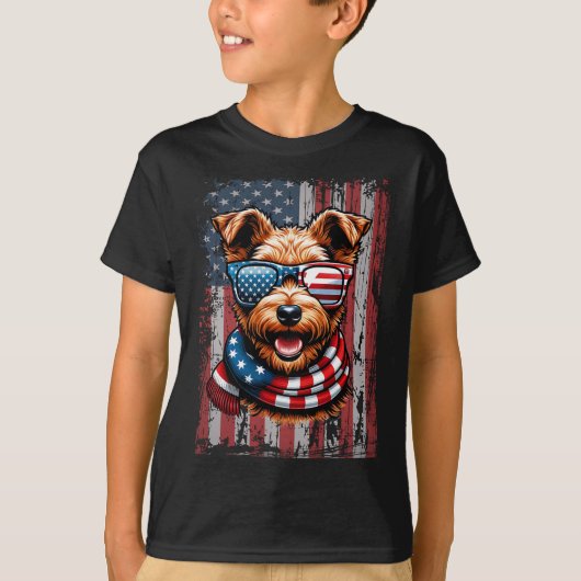 Welsh Terrier Hondenliefhebber Amerikaanse vlag 4  T-shirt (Voorkant)