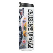 Welsh Terrier in bloemenillustratie Thermosbeker (Geroteerd rechts)