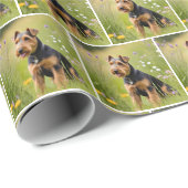 Welsh Terrier in Wildflower Field Cadeaupapier (Rol Hoek)