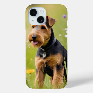 Welsh Terrier in Wildflower Field iPhone 15 Case