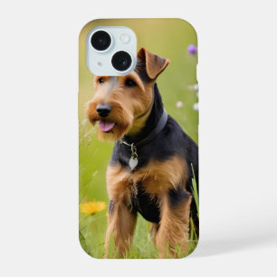Welsh Terrier in Wildflower Field iPhone 15 Case