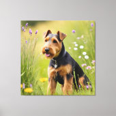 Welsh Terrier in Wildflower Meadow Canvas Afdruk (Voorkant)