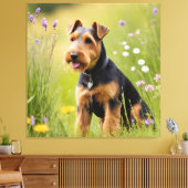 Welsh Terrier in Wildflower Meadow Canvas Afdruk (Insitu (Woonkamer))
