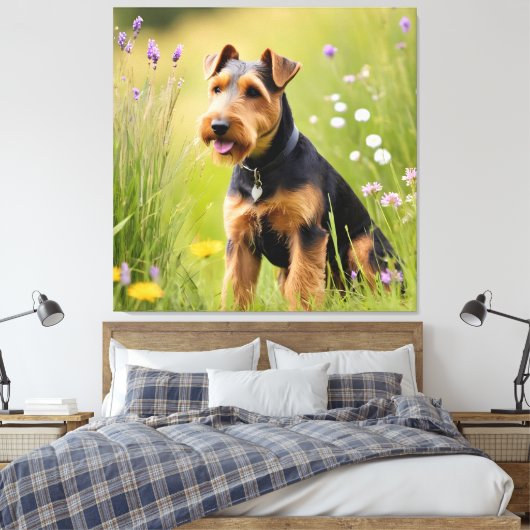 Welsh Terrier in Wildflower Meadow Canvas Afdruk (Insitu (Slaapkamer))