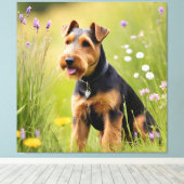 Welsh Terrier in Wildflower Meadow Canvas Afdruk (Insitu (Houten vloer))