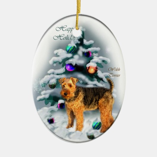 Welsh Terrier kerstcadeautjes Keramisch Ornament (Voorkant)