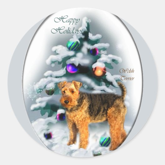 Welsh Terrier kerstcadeautjes Ronde Sticker (Voorkant)