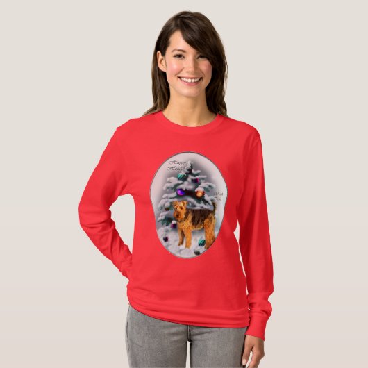 Welsh Terrier kerstcadeautjes T-shirt (Voorkant volledig)