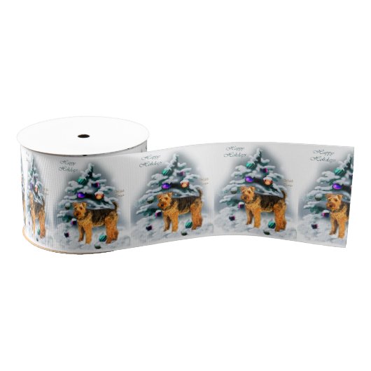 Welsh Terrier Kerstmis Grosgrain Lint (Spoel)