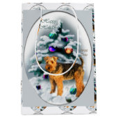 Welsh Terrier Kerstmis Medium Cadeauzakje (Voorkant)