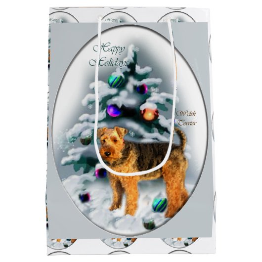 Welsh Terrier Kerstmis Medium Cadeauzakje (Achterkant)