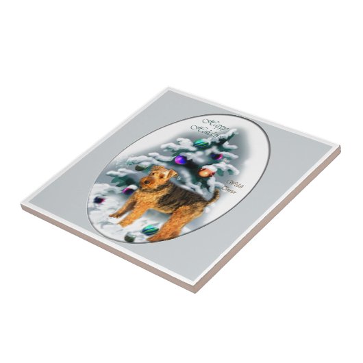 Welsh Terrier Kerstmis Tegeltje (Zijkant)