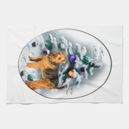 Welsh Terrier Kerstmis Theedoek (Horizontaal)