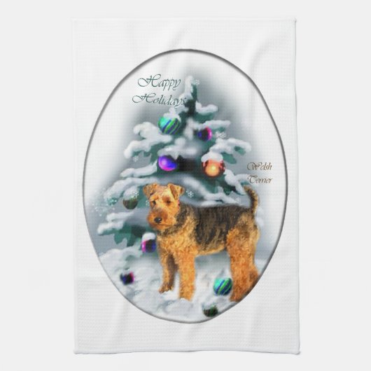 Welsh Terrier Kerstmis Theedoek (Verticaal)