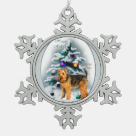 Welsh Terrier Kerstmis Tin Sneeuwvlok Ornament