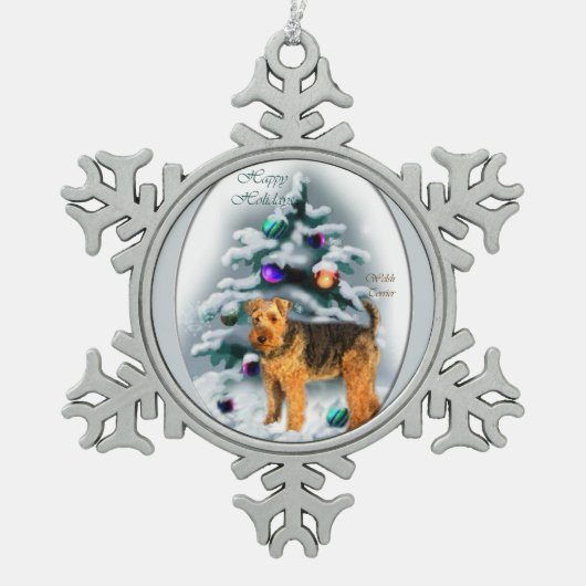Welsh Terrier Kerstmis Tin Sneeuwvlok Ornament (Voorkant)