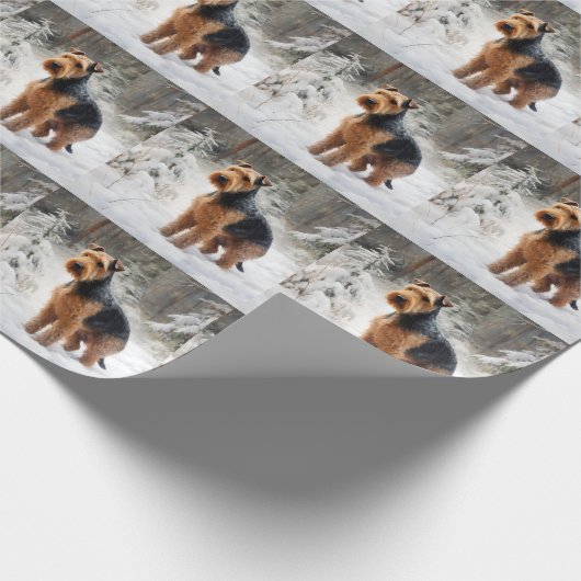 Welsh Terrier Laat het sneeuwen Kerstmis Cadeaupapier (Hoek)