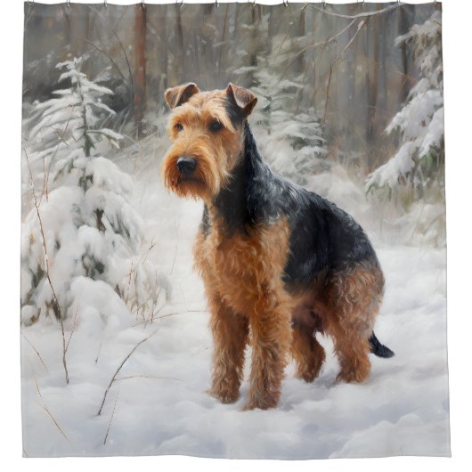 Welsh Terrier Laat het sneeuwen Kerstmis Douchegordijn (Voorkant)