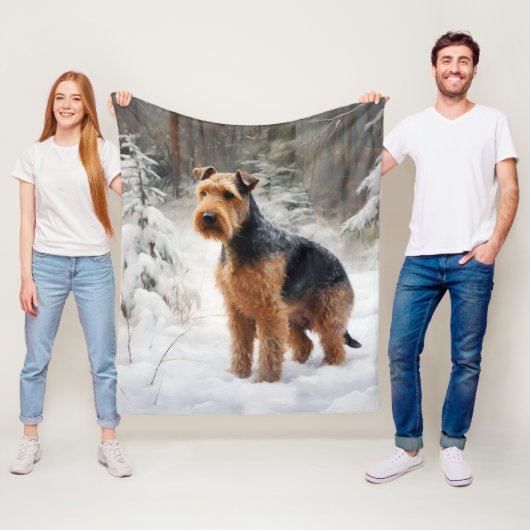 Welsh Terrier Laat het sneeuwen Kerstmis Fleece Deken (In situ)