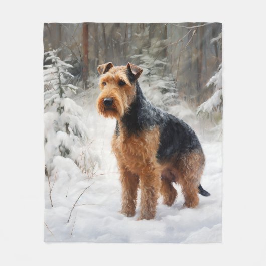 Welsh Terrier Laat het sneeuwen Kerstmis Fleece Deken (Voorkant)
