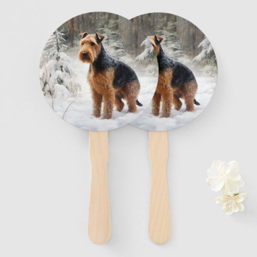 Welsh Terrier Laat het sneeuwen Kerstmis Handwaaier (Voorkant en achterkant)