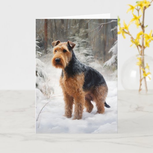 Welsh Terrier Laat het sneeuwen Kerstmis Kaart (Gele Bloem)