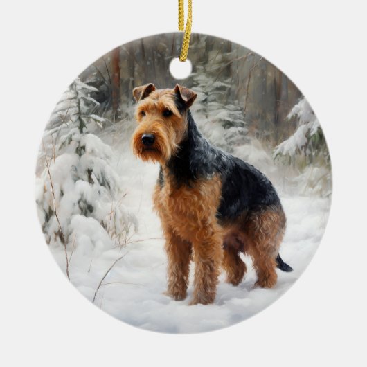 Welsh Terrier Laat het sneeuwen Kerstmis Keramisch Ornament (Voorkant)