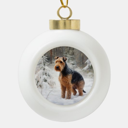 Welsh Terrier Laat het sneeuwen Kerstmis Keramische Bal Ornament (Voorkant)