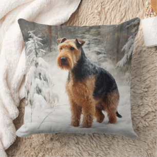 Welsh Terrier Laat het sneeuwen Kerstmis Kussen